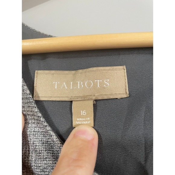 Talbots Plaid Sheath Dress Womens 16 Grey Excellent Italian Wool Blend Flounce - Picture 2 of 6